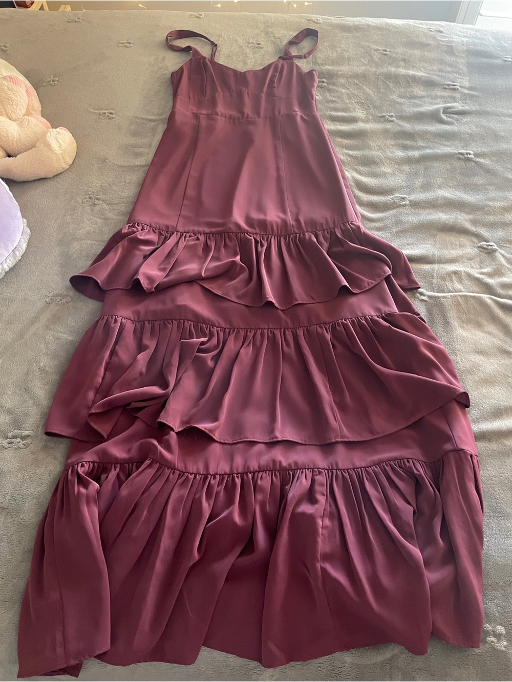 Abercrombie & Fitch Wine Tiered Maxi Slip Skirt